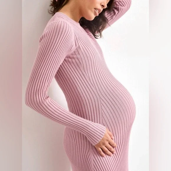 Pink Ribbed Maternity Dress - Picture 2 of 5